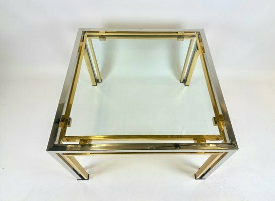 Italian Coffee Table In Chrome & Glass & Brass, 1970s photo furniture