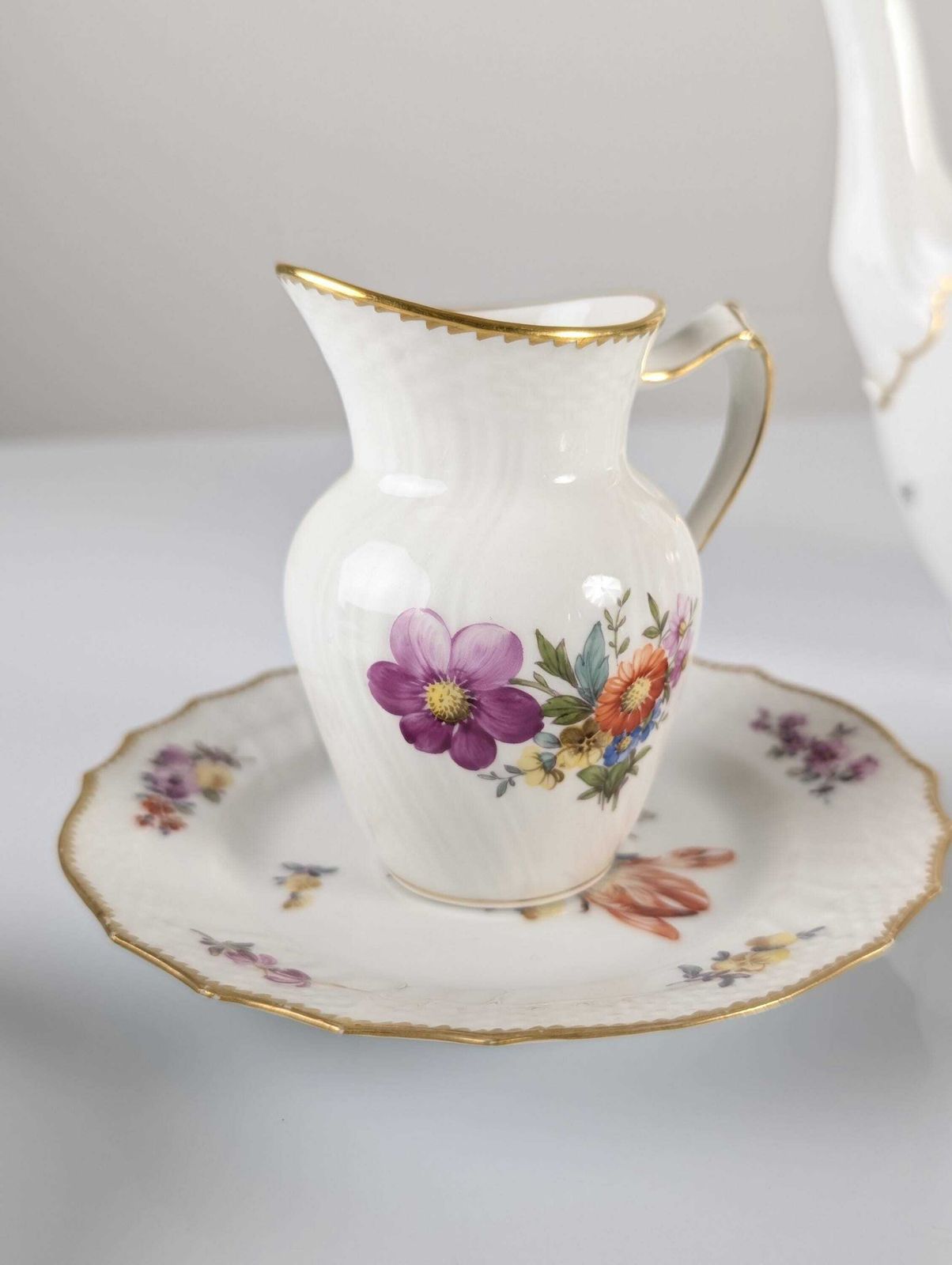 Royal Copenhagen Coffee/Tea Set With Hand Painted Saxony Flowers 1930s photo vinterior