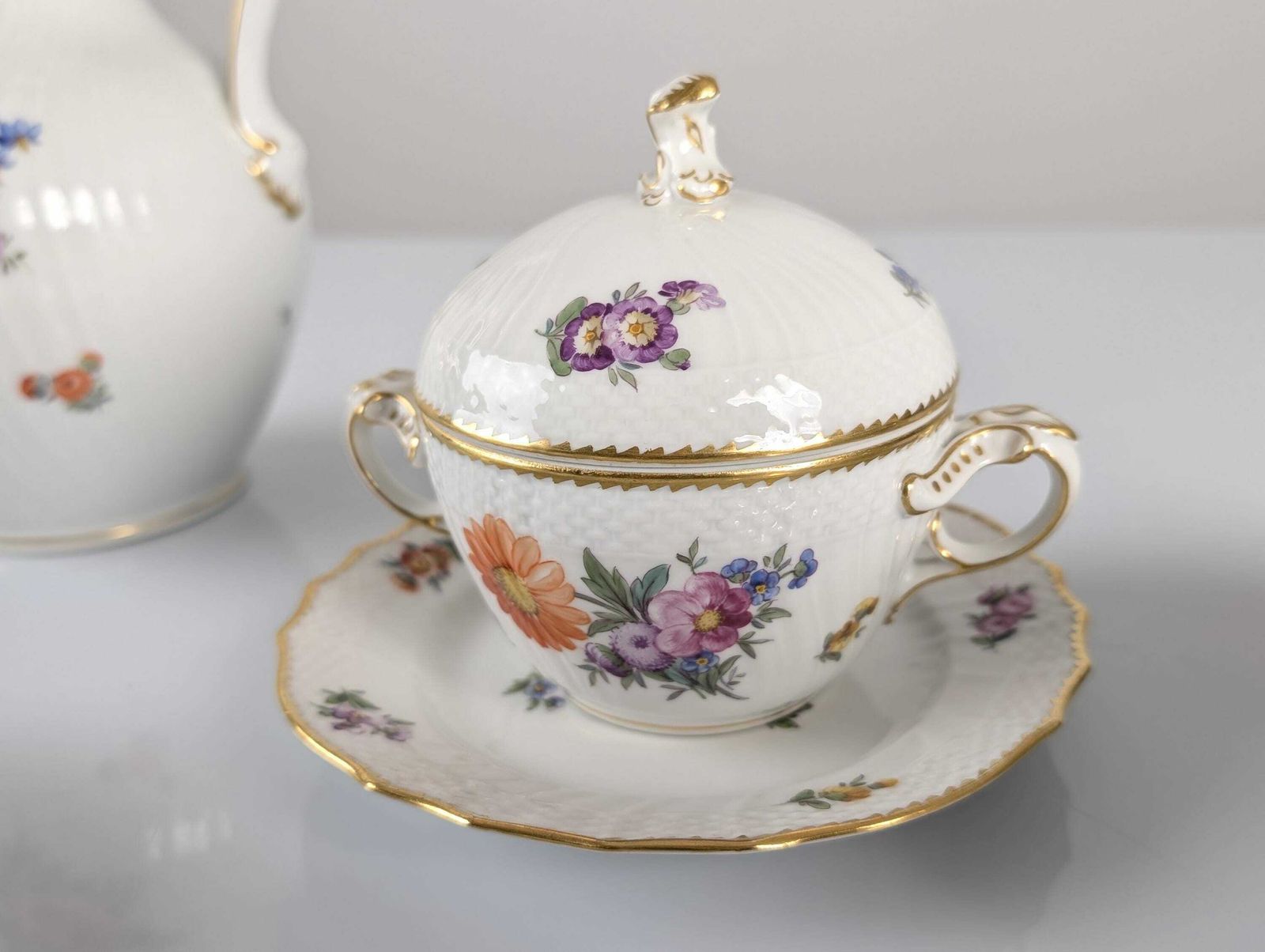 Royal Copenhagen Coffee/Tea Set With Hand Painted Saxony Flowers 1930s photo buy