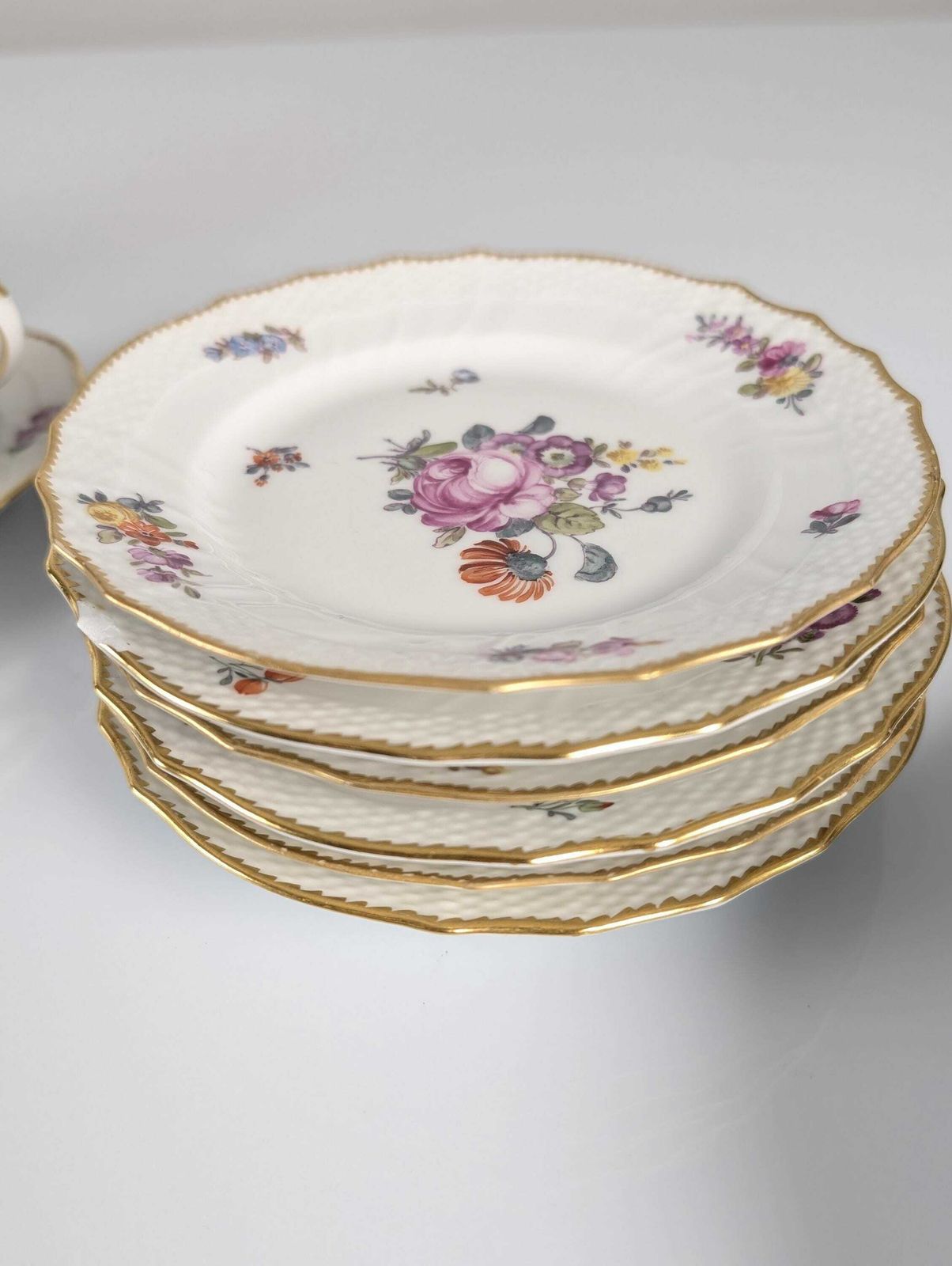 Royal Copenhagen Coffee/Tea Set With Hand Painted Saxony Flowers 1930s photo vintage