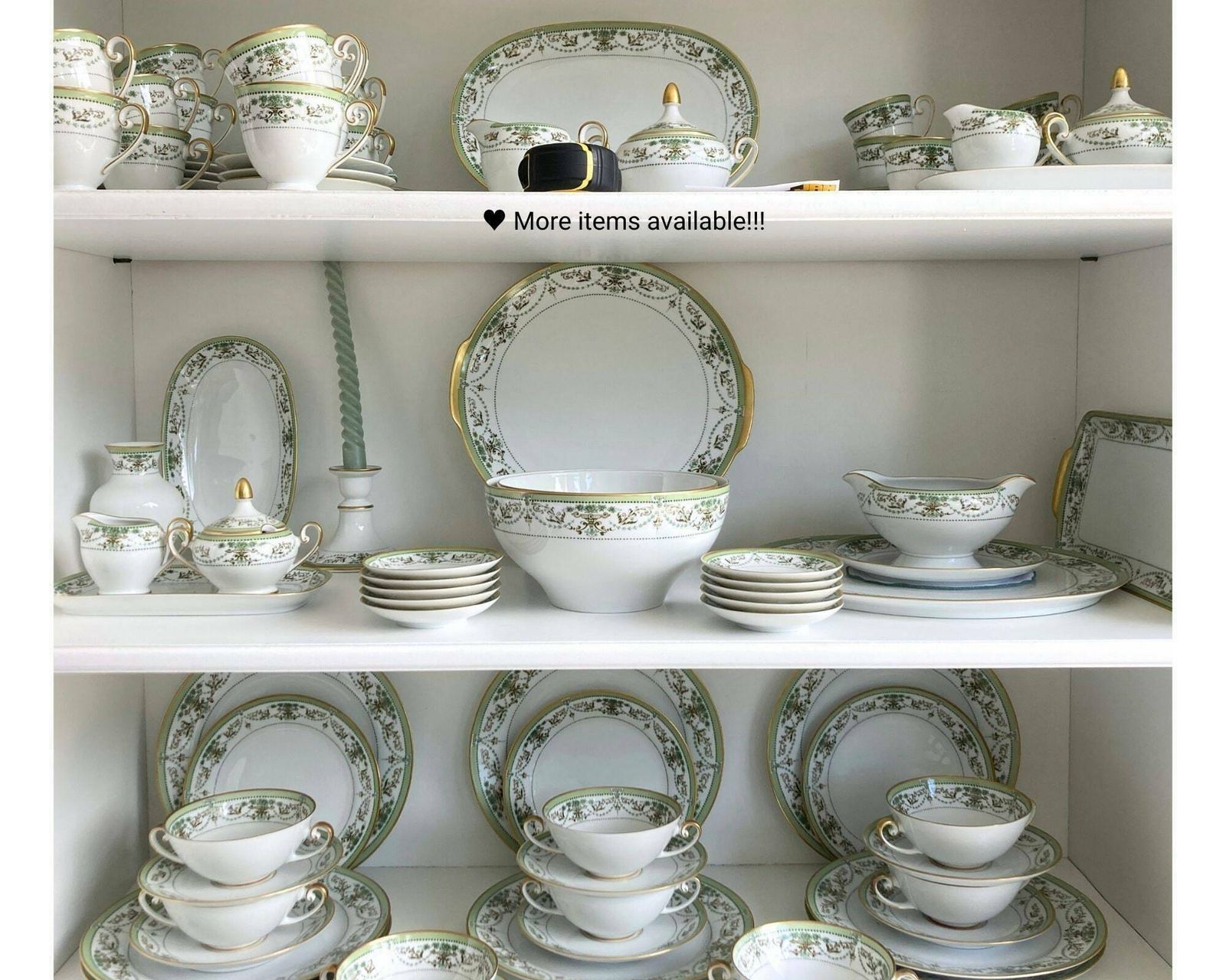 Porcelain Soup Set | Cream Soup Cup (8) And Saucer (8) | White And Green Guirlandes | Hutschenreuther photo Home Decor