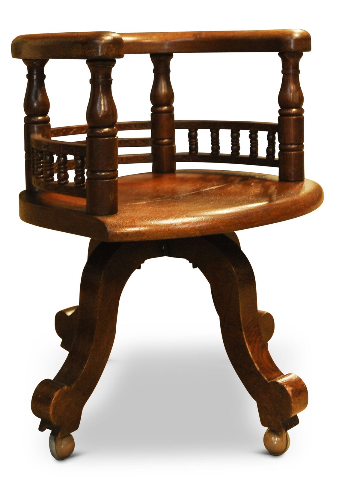 Victorian Oak Ecclesiastical Captains Chair Desk Chair With Carved Detailing To Rear On A Cast Iron Base 1890's  Ol