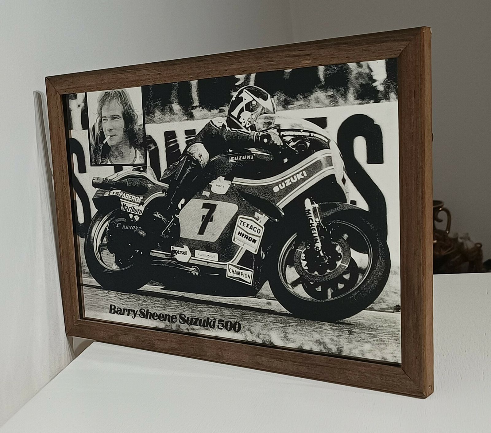 1970 Barry Sheen Suzuki 500 Motorcycle Picture Mirror. photo vintage