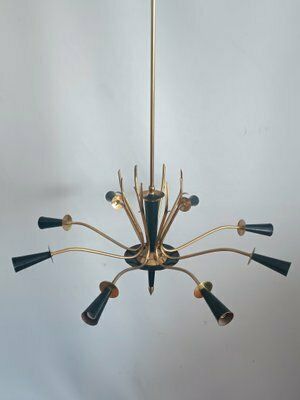 Mid Century Italian Brass Chandelier In The Style Of Oscar Torlasco, 1950s photo for sale