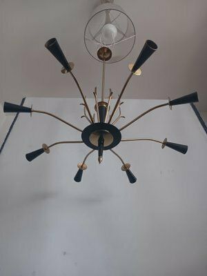 photo vinterior Mid Century Italian Brass Chandelier In The Style Of Oscar Torlasco, 1950s