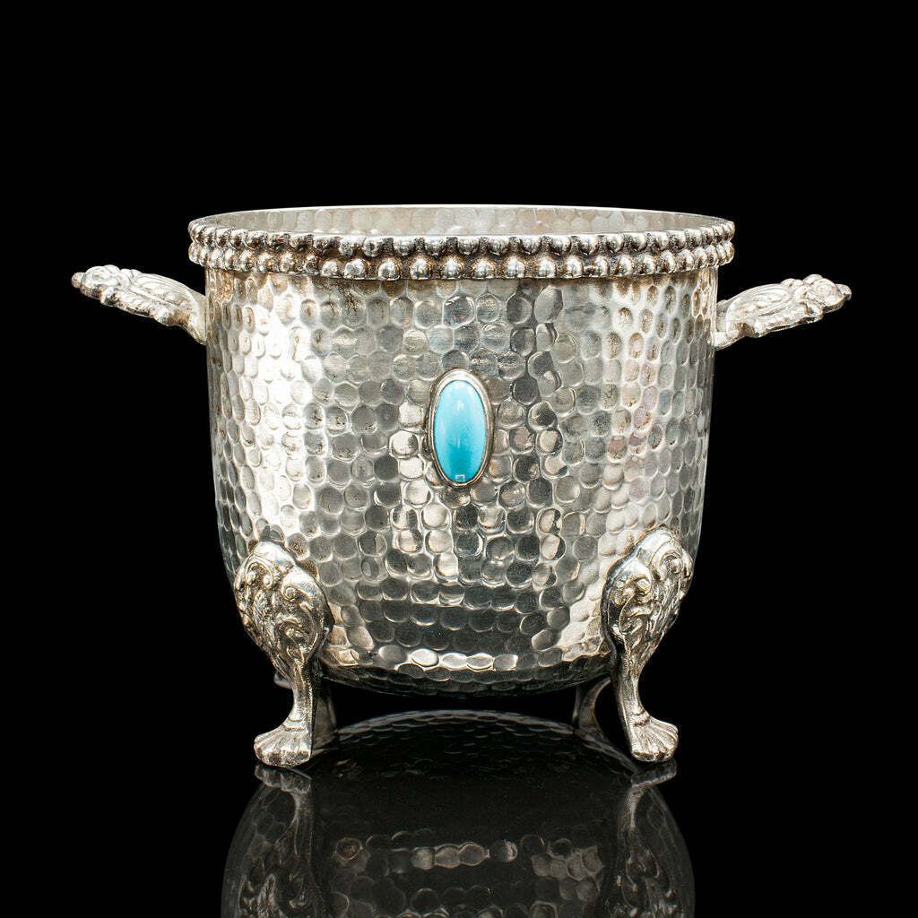 Antique Wine Bottle Cooler, German, Silver Plated, Champagne Magnum Bucket, 1920 photo furniture