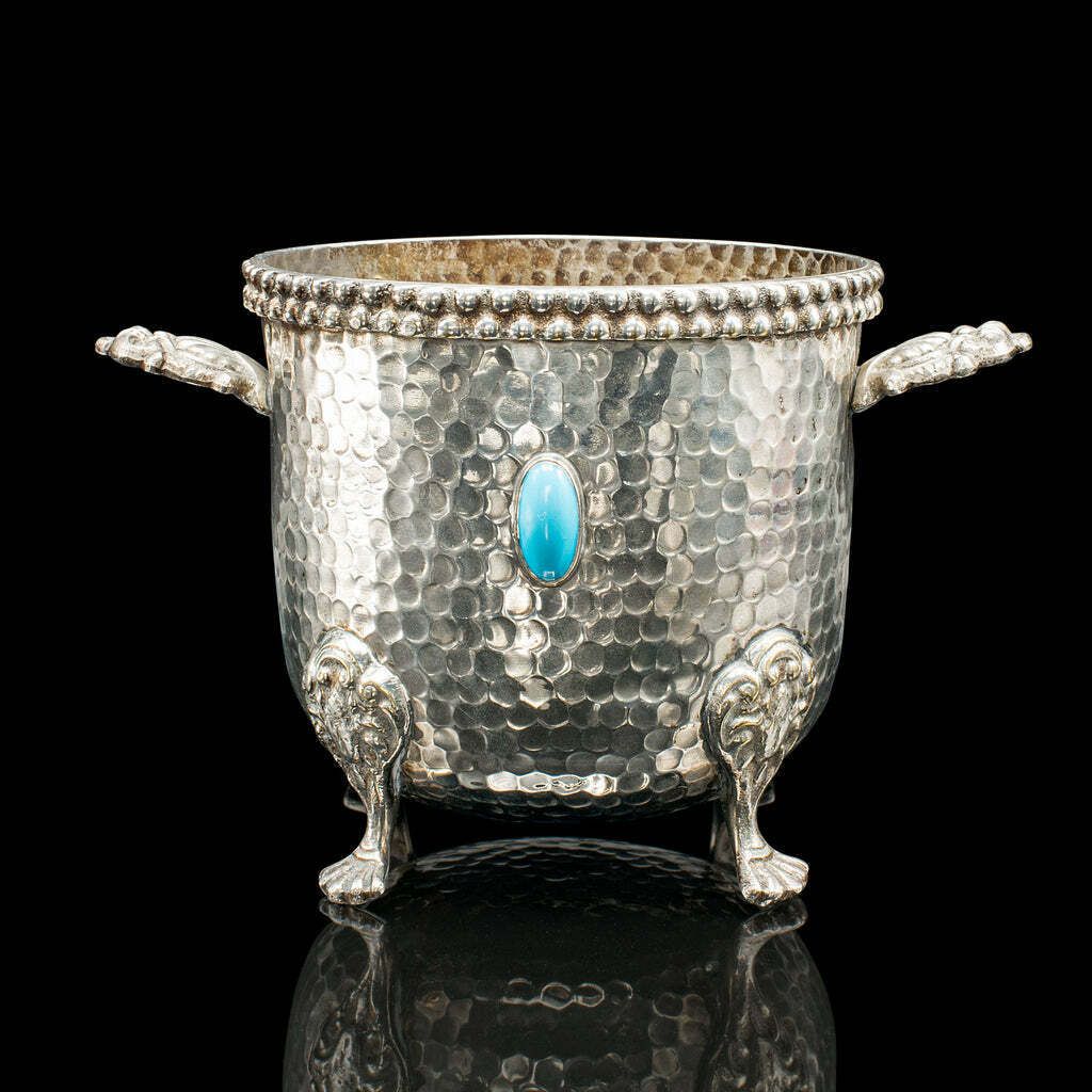 Antique Wine Bottle Cooler, German, Silver Plated, Champagne Magnum Bucket, 1920 photo for sale