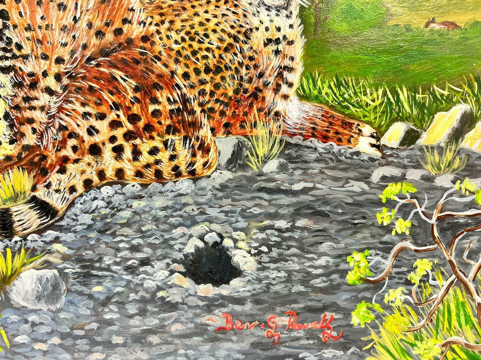Ben Powellcontemporary British Acrylic Painting Leopard Family In Landscape photo for sale
