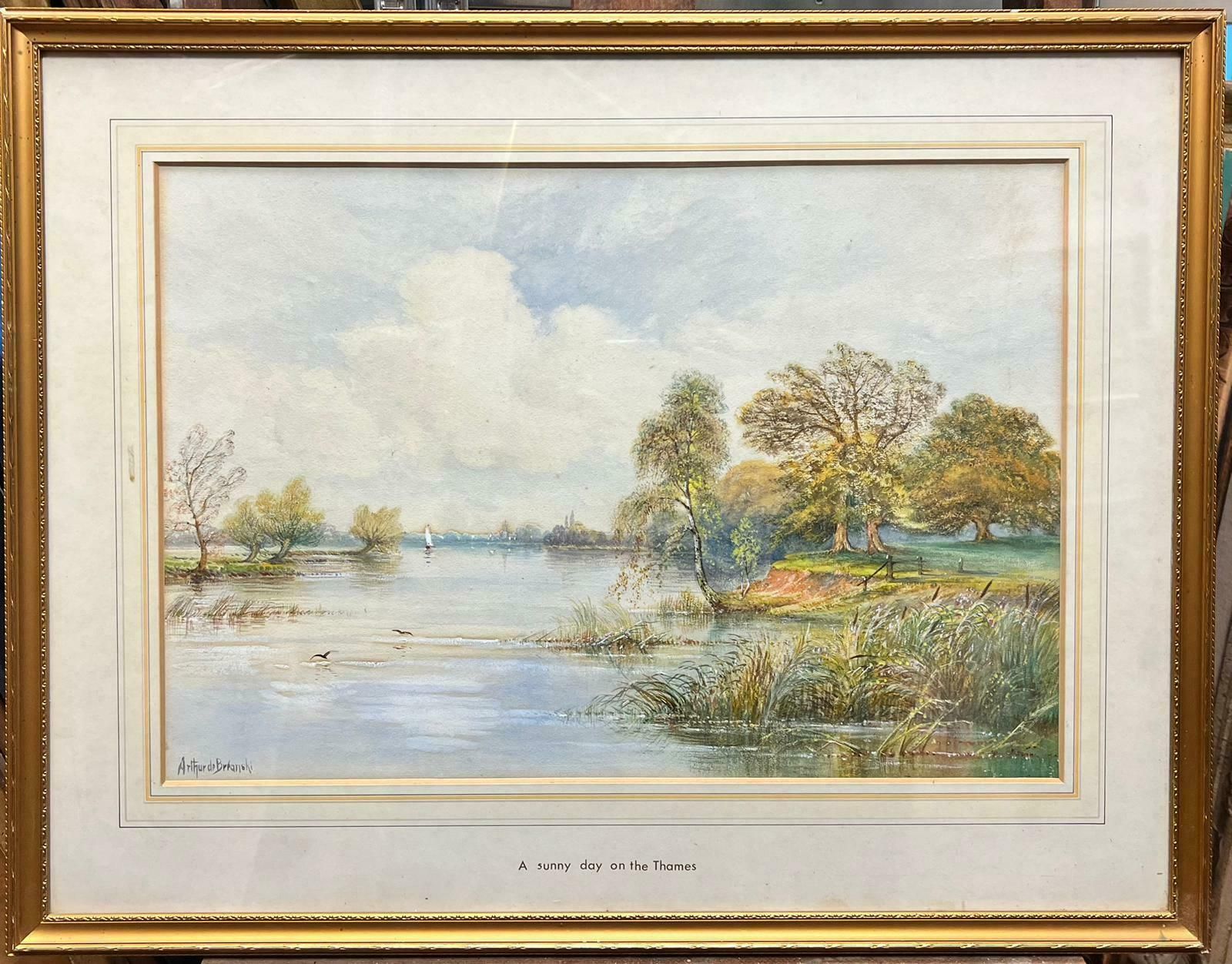 Arthur De Breanskia Sunny Day On The Thames River Landscape, Antique British Painting photo furniture
