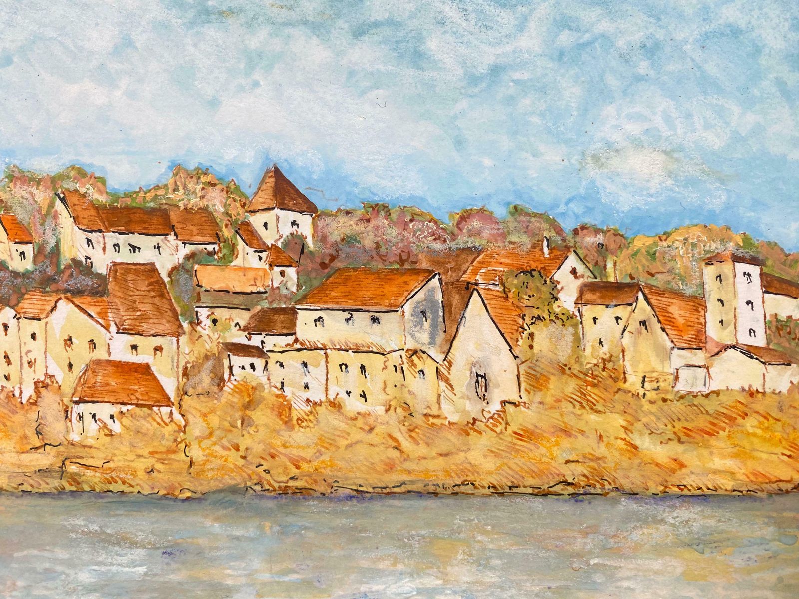 Bernard Labbe1950's French Modernist/ Cubist Painting   French Houses On Hill1950's photo 817.0