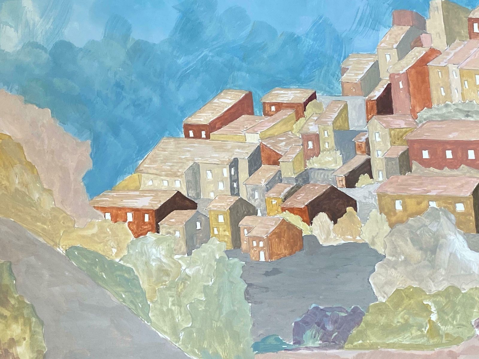 Bernard Labbe1950's French Modernist/ Cubist Painting   Tranquil French Landscape1950's photo for sale