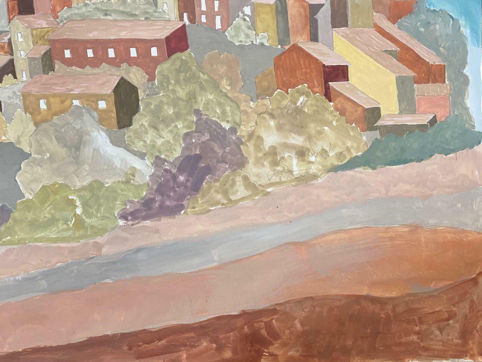 Bernard Labbe1950's French Modernist/ Cubist Painting   Tranquil French Landscape1950's photo Art
