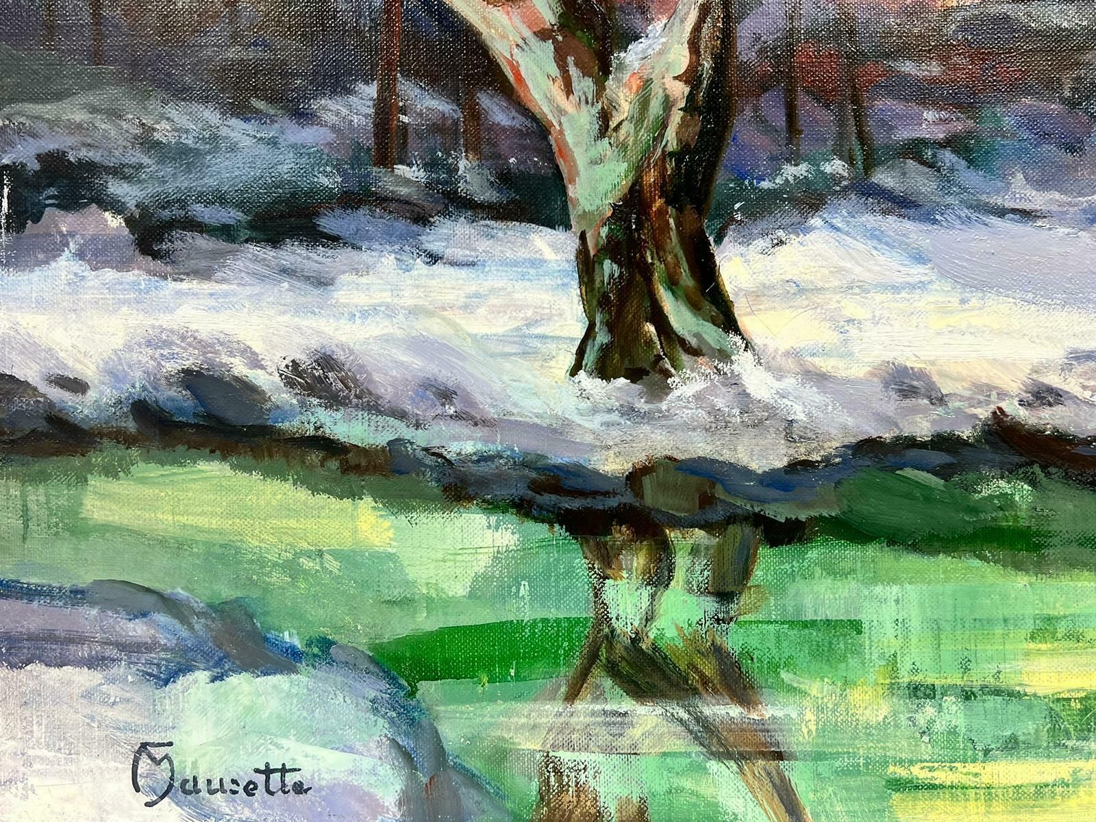 Fernand Maurettesigned French Post Impressionist Oil Winter Landscape With Snowy River photo furniture