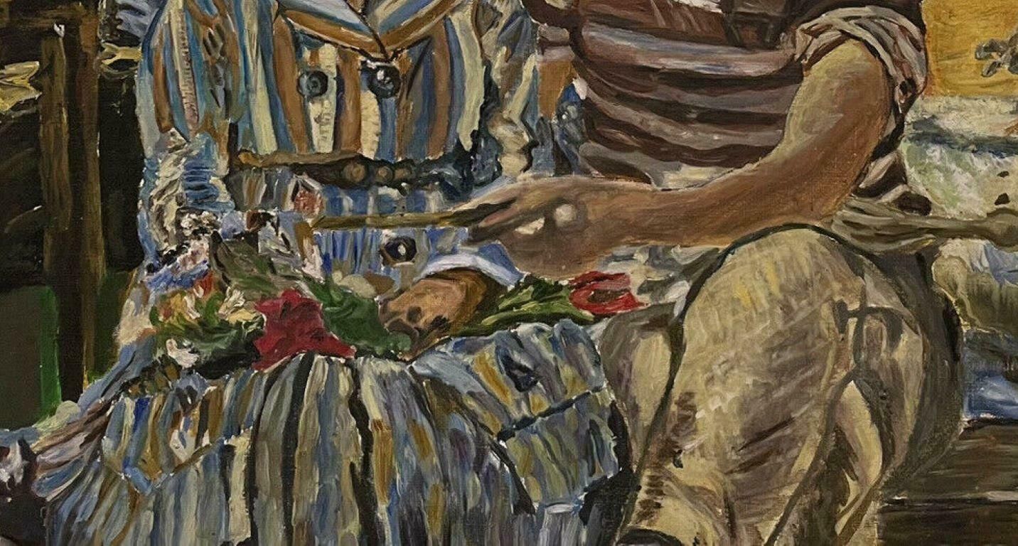 French Impressionist Large French Impressionist Oil After Manet Figures Sitting By Boats On River photo 1328.0