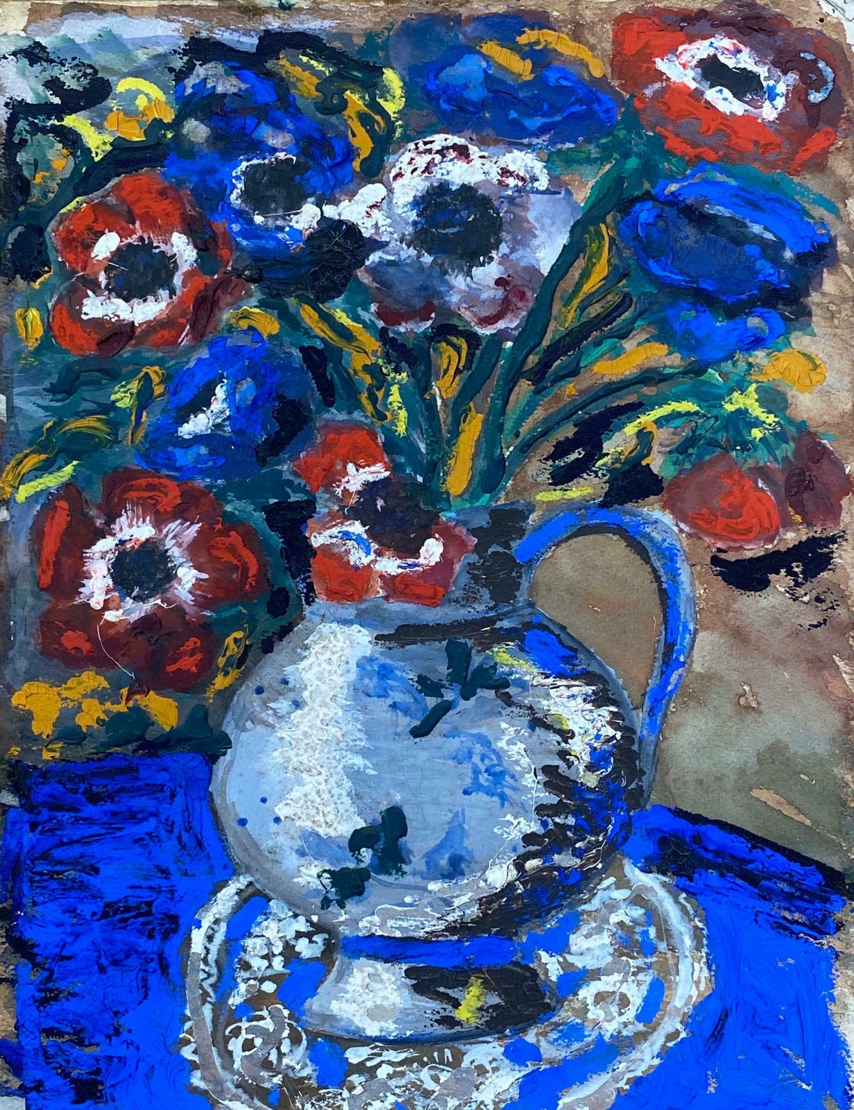 Bernard Labbe1950's French Modernist/ Cubist Painting Floral Abstract1950's