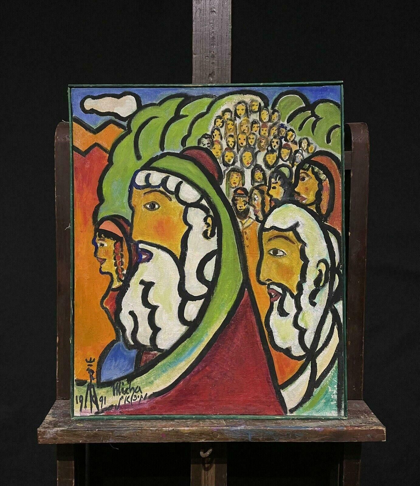 French Schoollarge Figurative French Expressionist Signed Oil, Group Of Figures, Moses? photo furniture