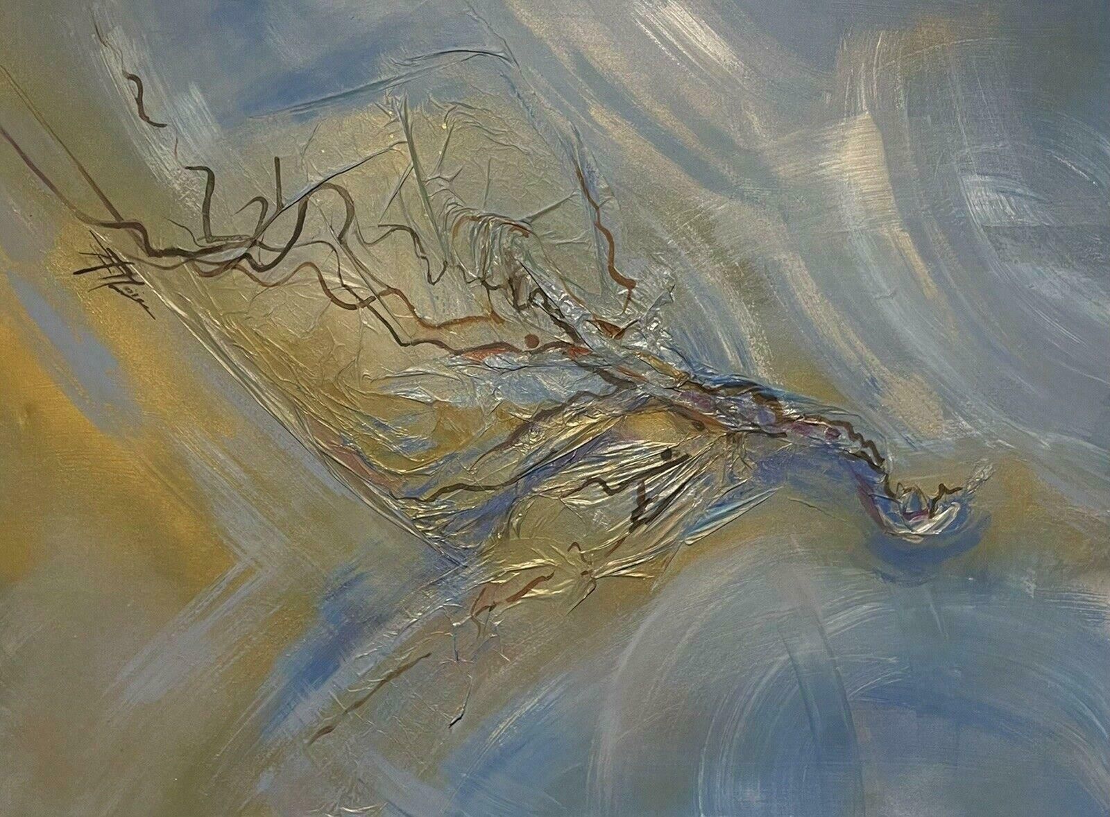 French Schoolvery Large French Abstract Painting   Blend & Fusion Of Colors, Gold And Blues