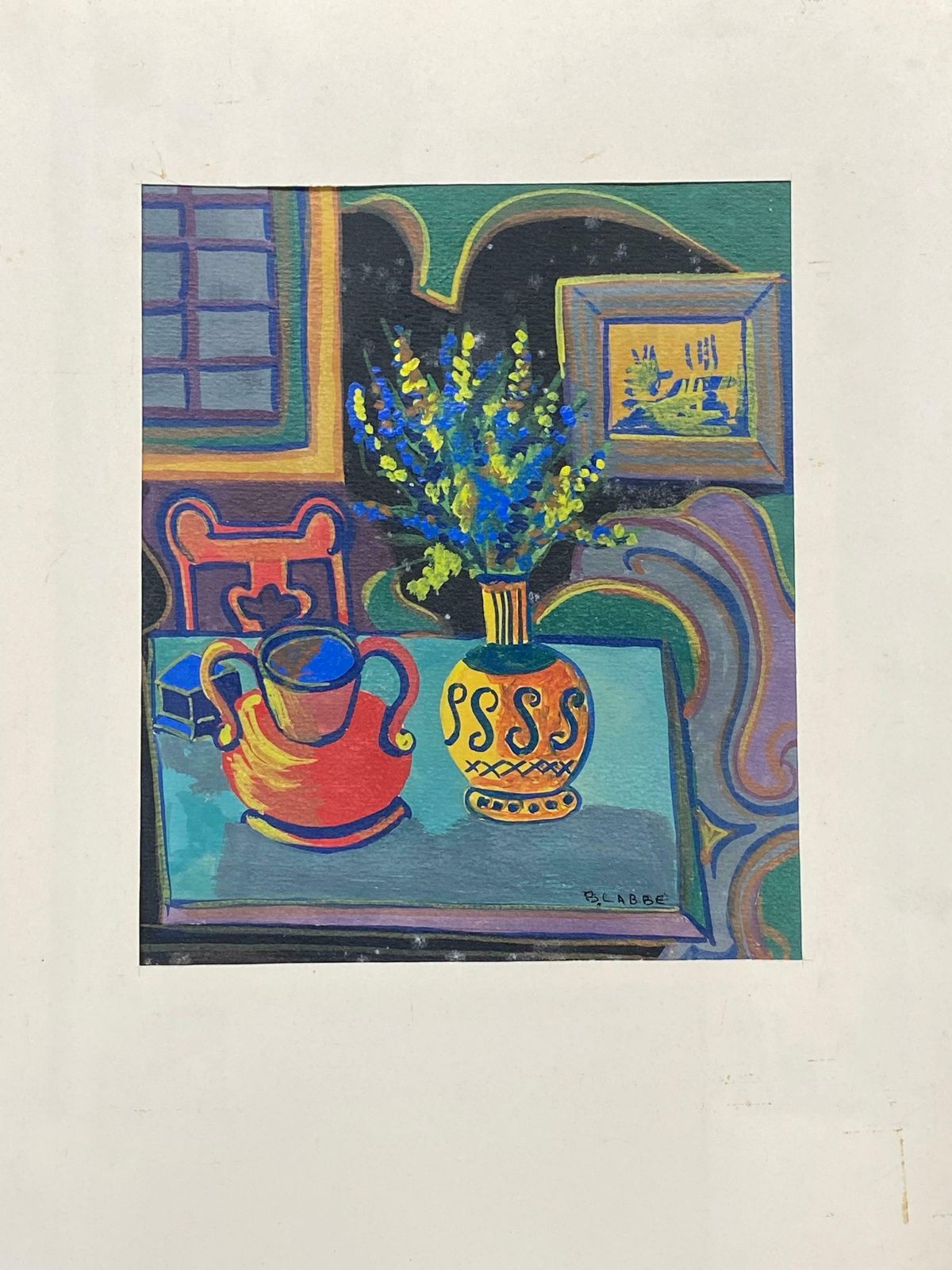 Bernard Labbe1950's Modernist Signed Painting    Interior Abstract Scene1950's photo for sale