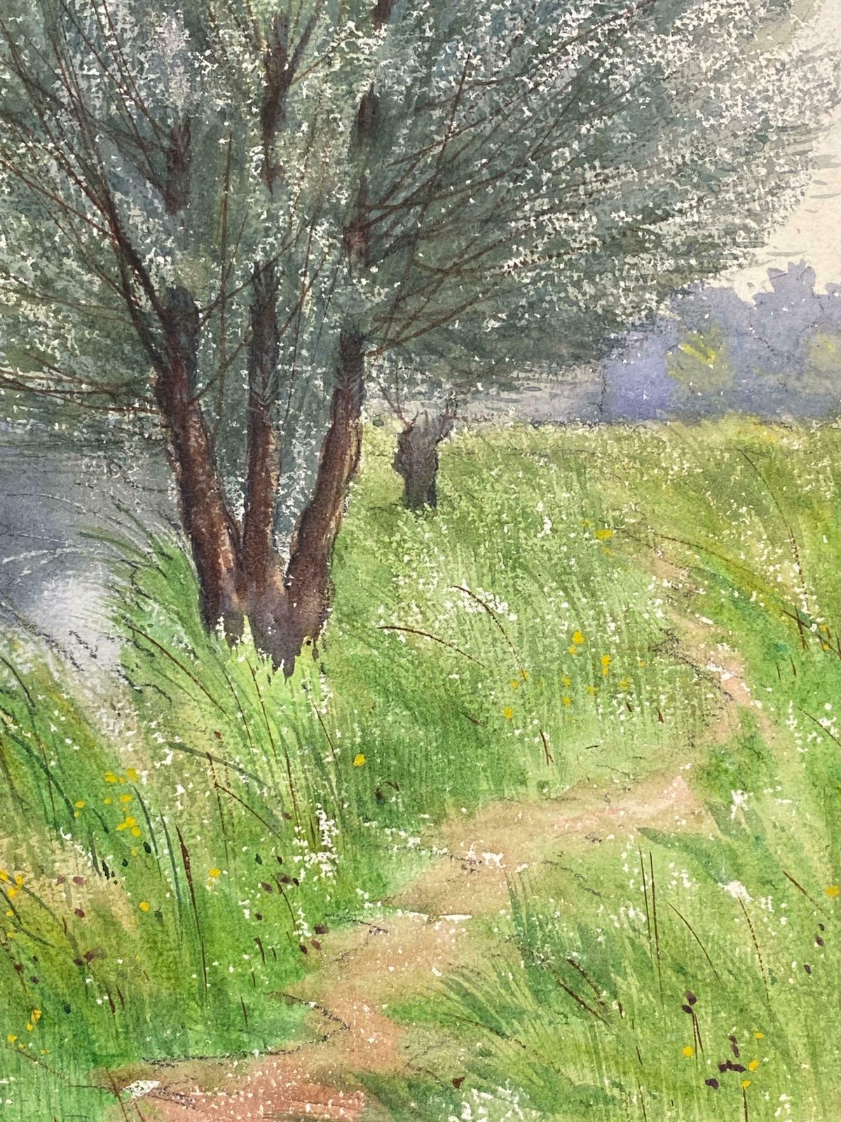 French Impressionistbright French Impressionist Antique Painting   Willow Trees By The River photo 766.0