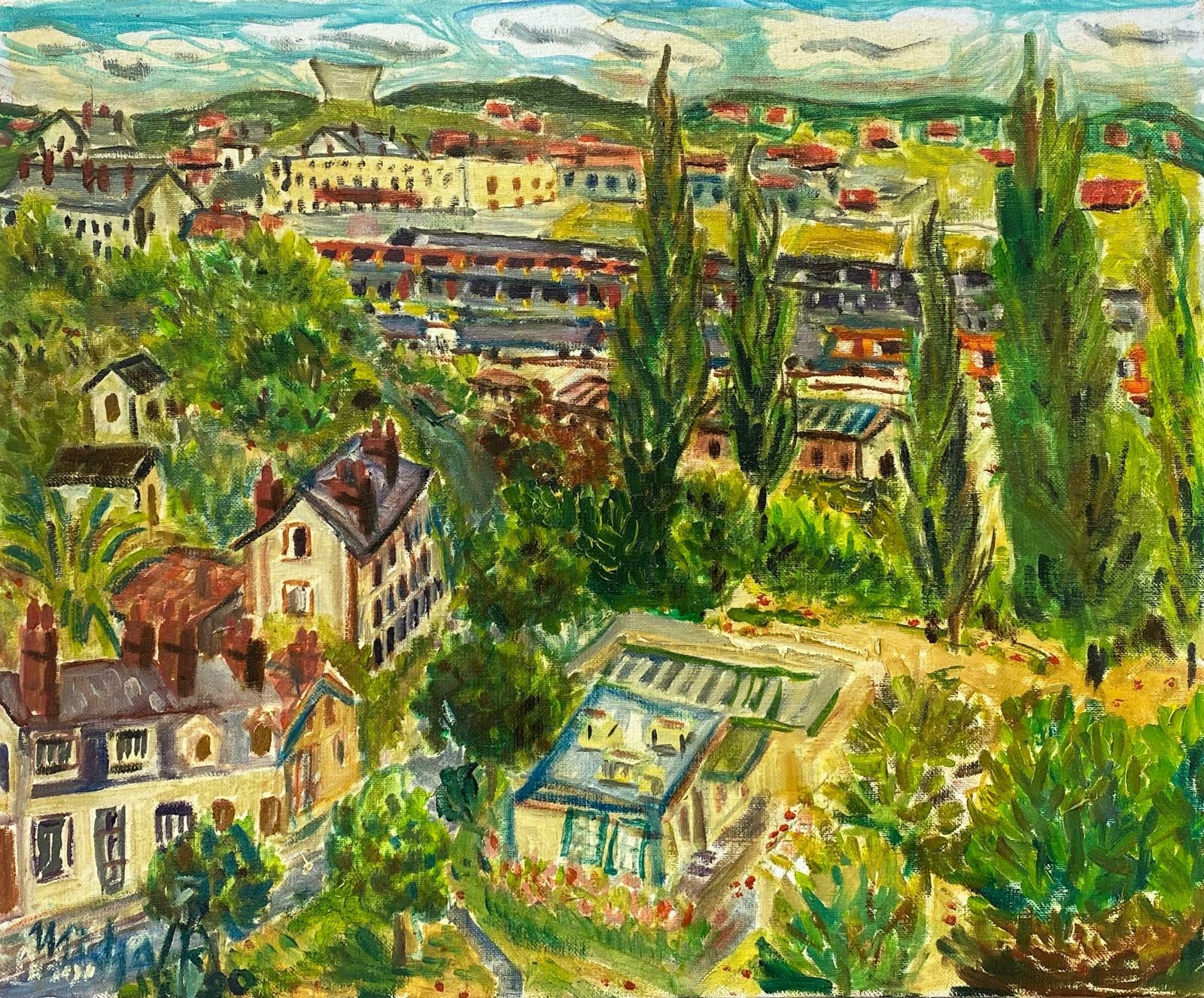 Post Impressionist Frenchlarge French Post Impressionist 20th Century Oil Painting On Canvas Green L/S