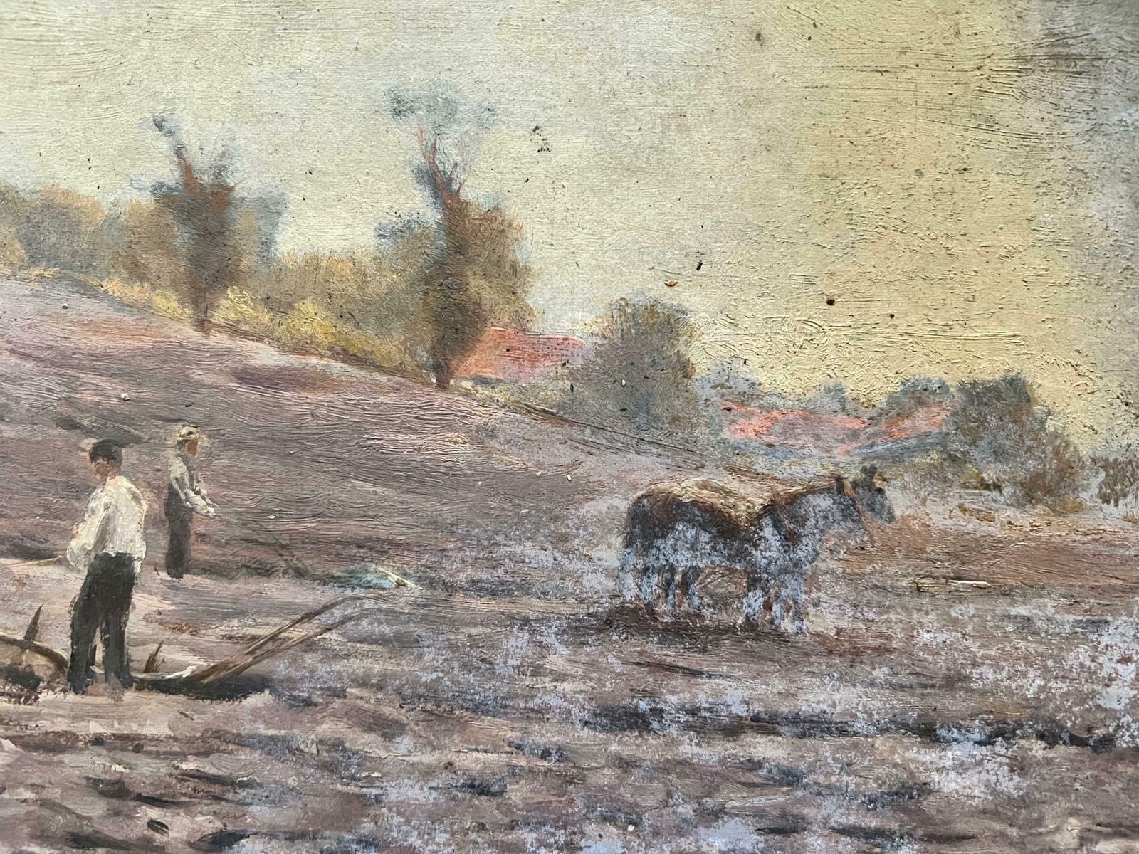 Antique English Antique Victorian English Oil Horses Harvesting With The Farmers photo for sale