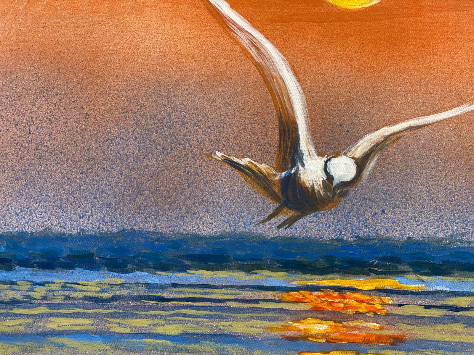 French Contemporaryseagull In Flight Sunset Seascape, Signed Large Oil Painting photo 2247.0
