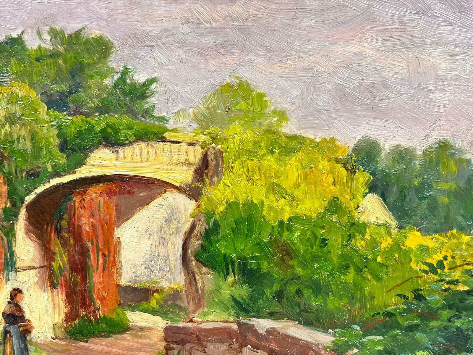 French School1900’s French Impressionist Oil Mother & Child Walking Country Lane In Sunshine 1900 photo Art