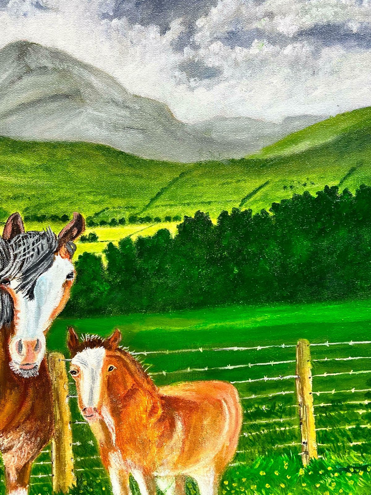 Ben Powellhorse & Foal In Mountain Landscape Contemporary British Painting photo for sale