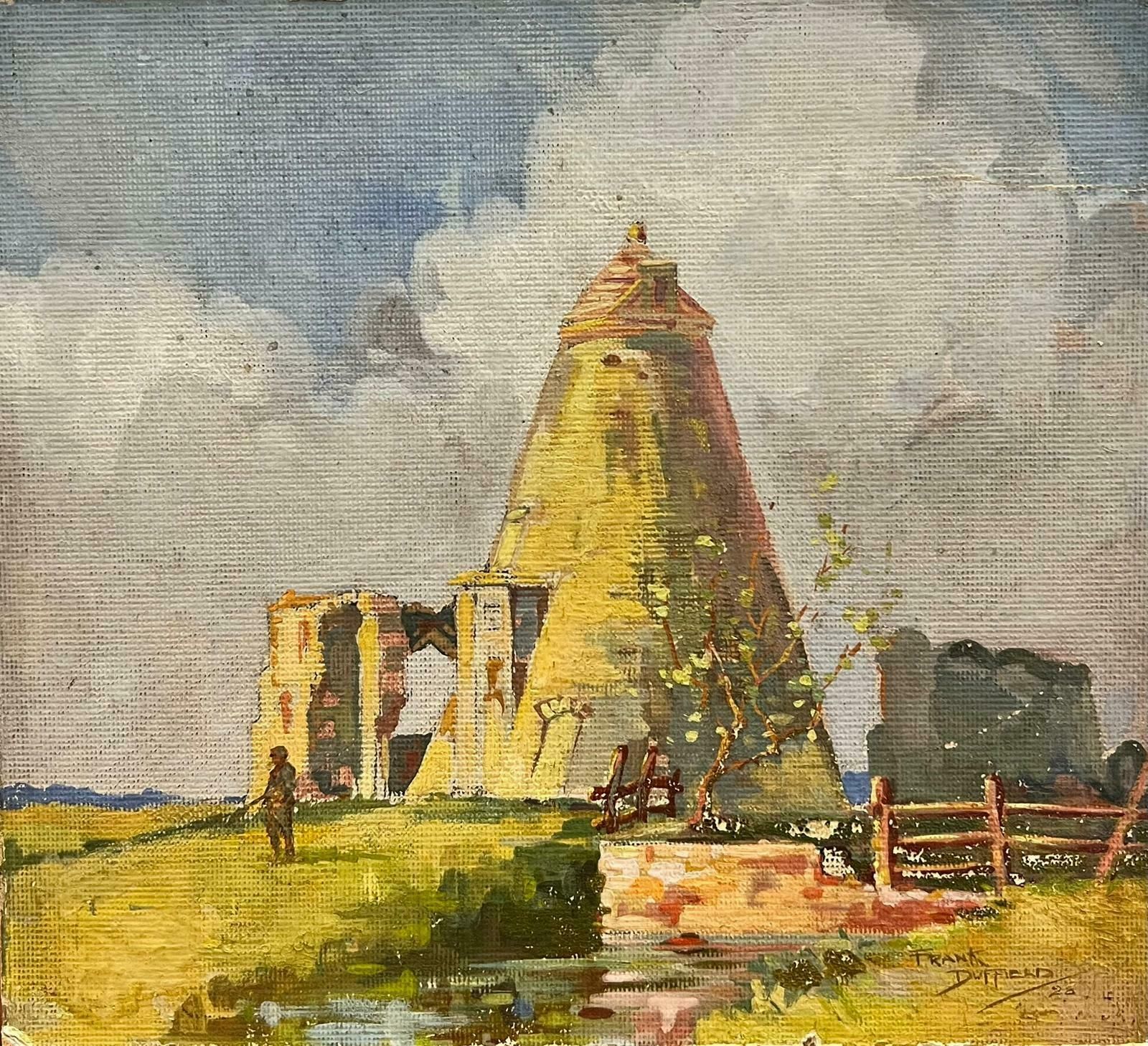 Frank Duffieldbritish Mid 20th Century Impressionist Painting   Man Outside Tall Buildingc.1950's