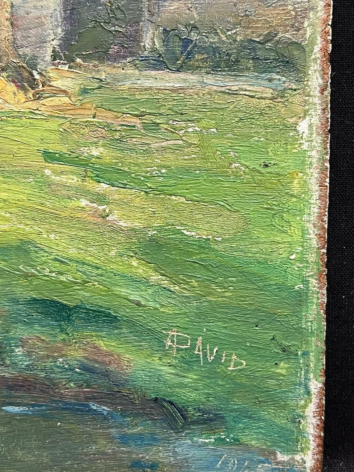 Regine Davidfigure In Peaceful Village Scene By The Water Charming Oil Painting1950's photo for sale