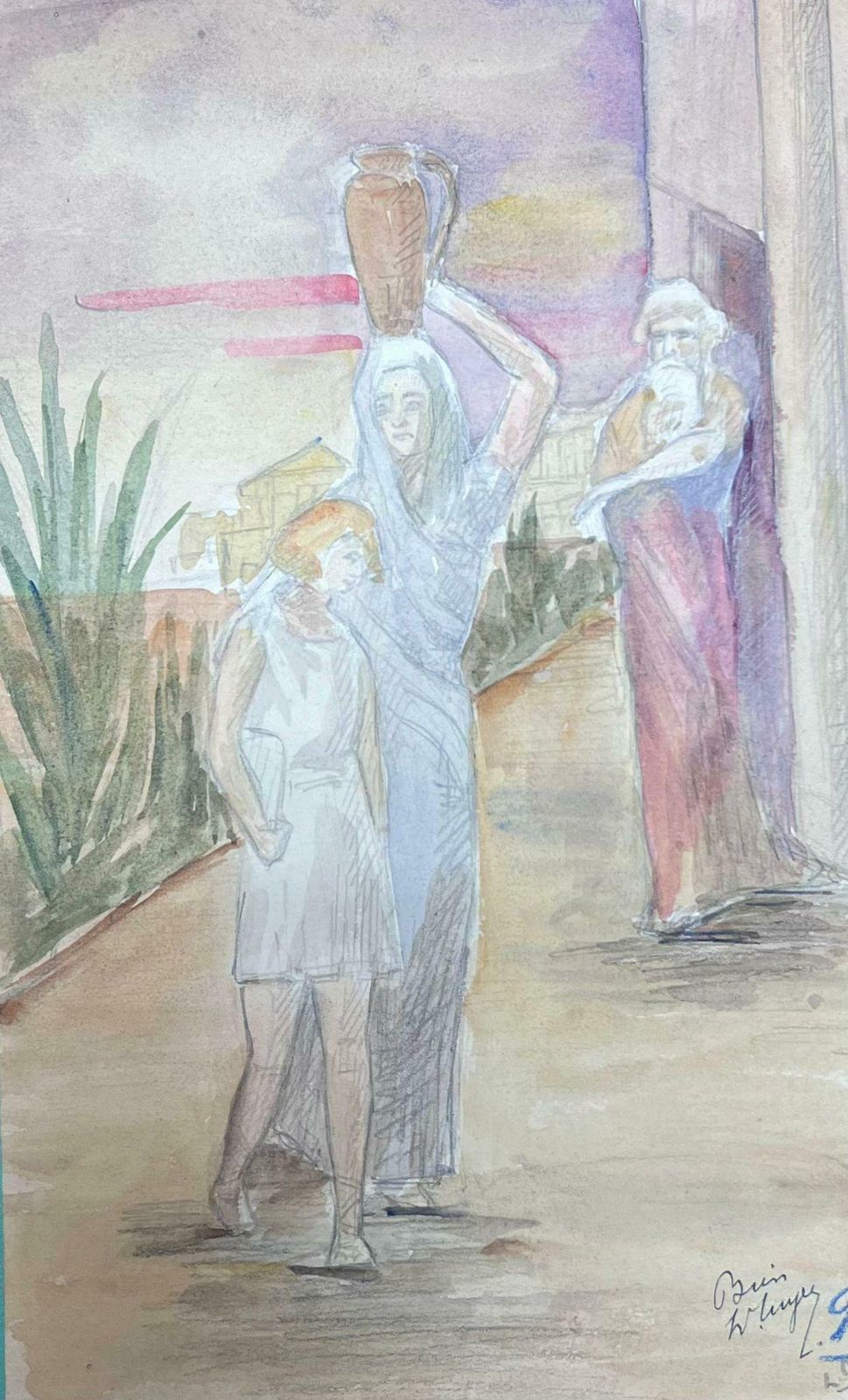 Louise Alix1930's French Impressionist Figures Carrying Water Jugs On Their Heads1930's
