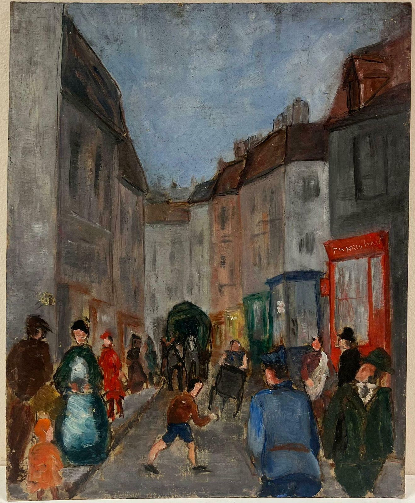 Simone Forgemid 20th Century French Post Impressionist Oil Busy French Town Street Figuresmid 20th Century photo furniture