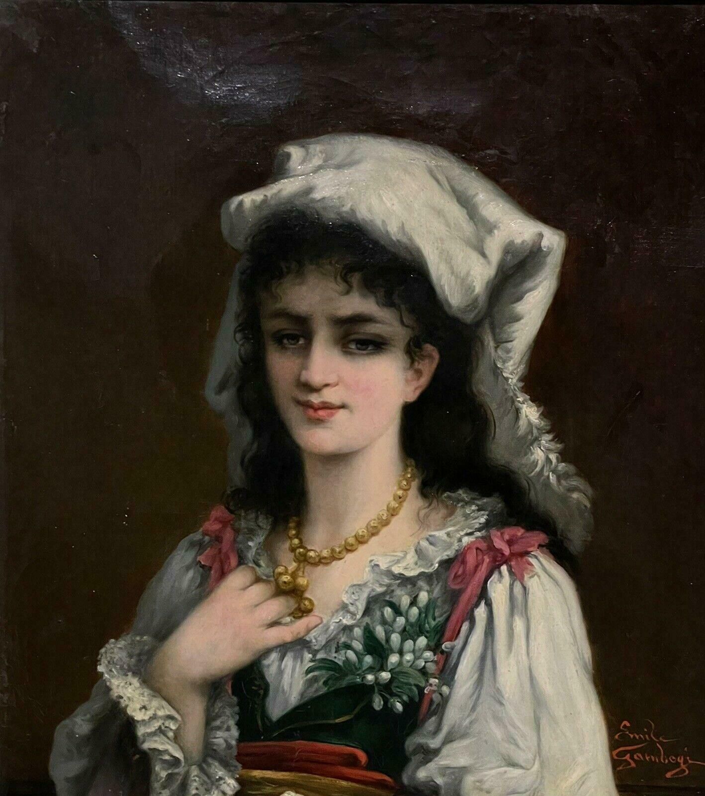 Italian 19thcfine 19th Century Italian Signed Oil Painting Portrait Of Young Lady, Gilt Frame photo for sale
