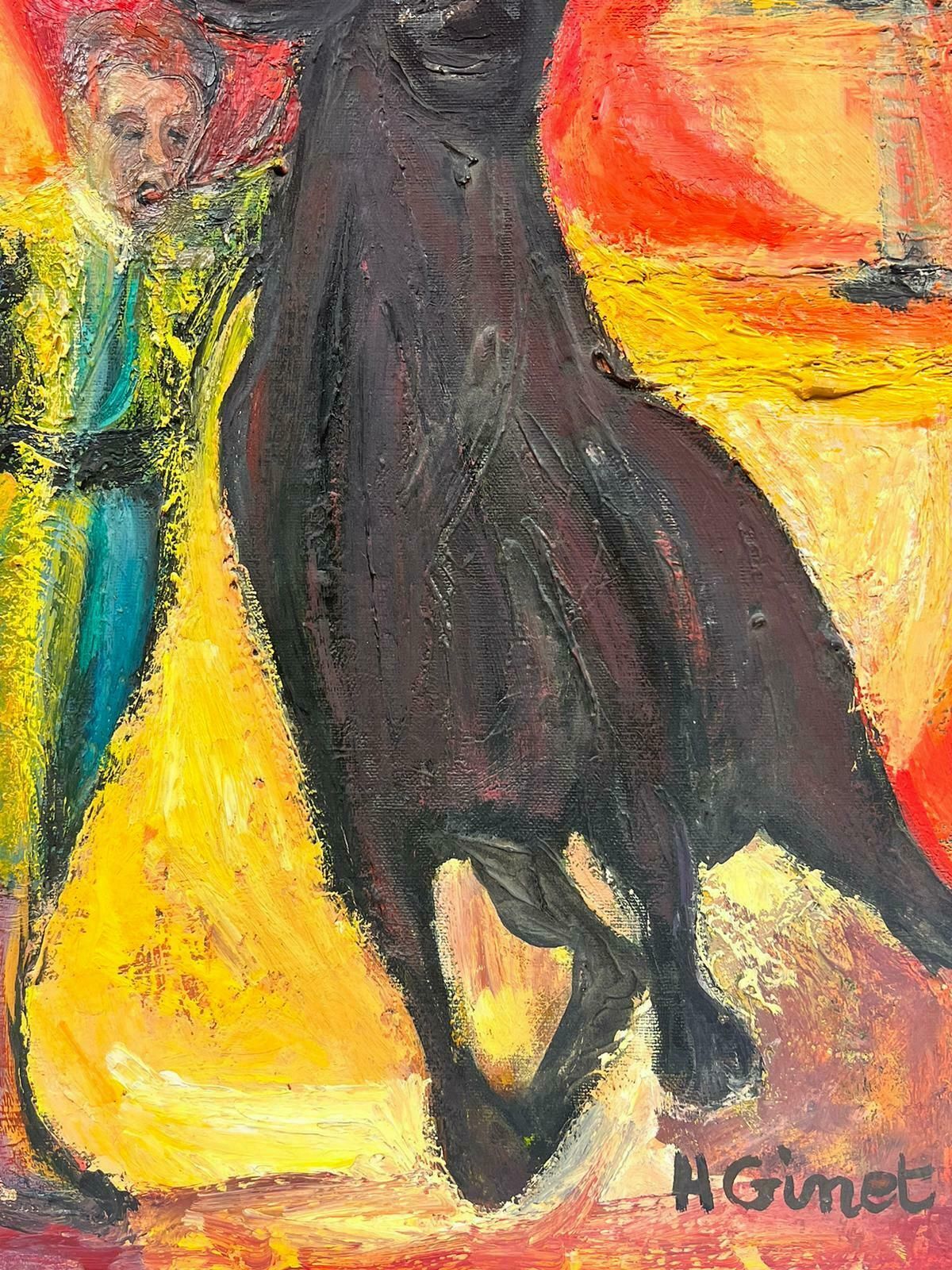 Huguette Ginet Lasnier Mid 20th Century French Oil Bull Fighter Matador With Bull Yellow & Red Colors photo 1532.0