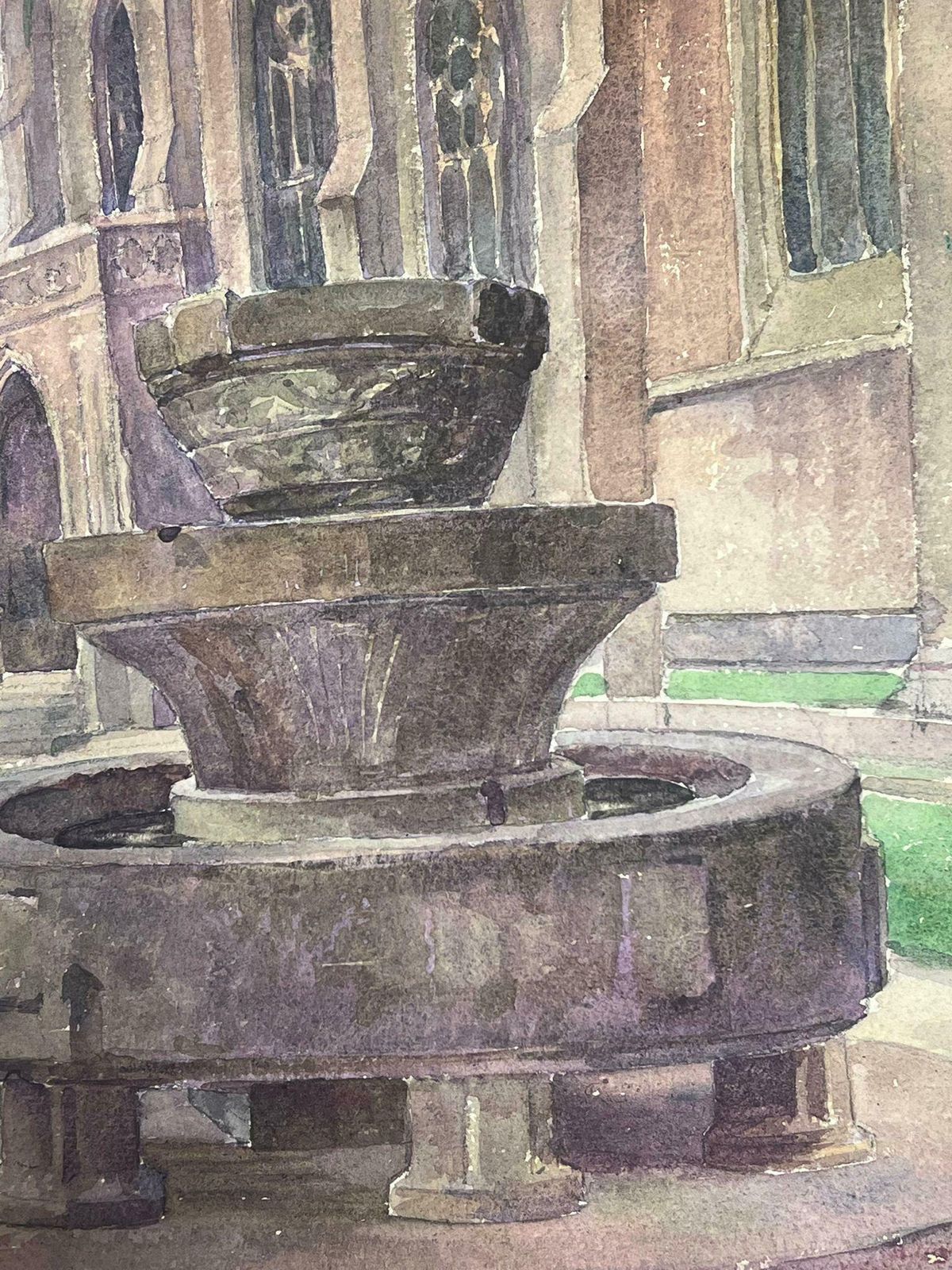 Y. Blanchon1930's French Watercolour Brown Water Well Church Village Landscape 1930's photo 3013.0