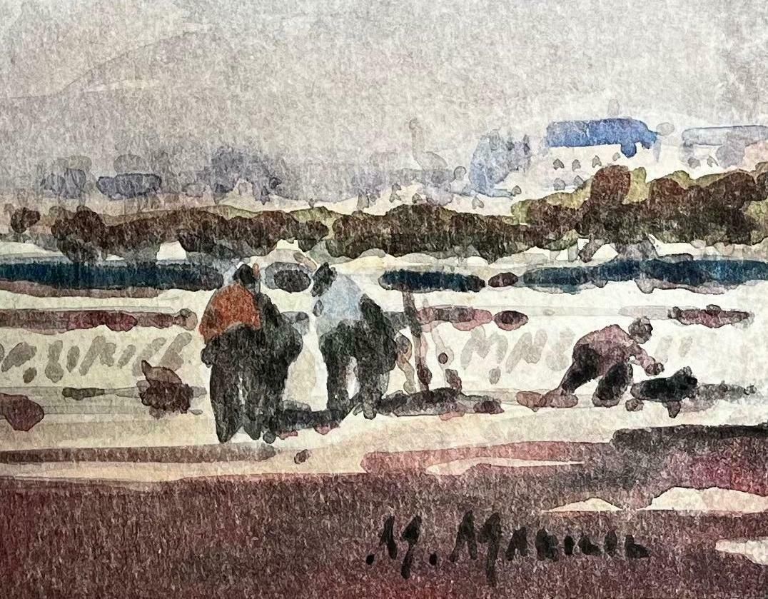 Unknownfrench Impressionist Watercolour Landscape   Urban Landscape With Tower20th Century photo for sale
