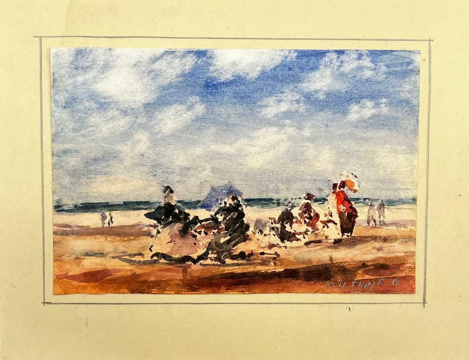 Unknownfrench Impressionist Landscape   Figures W/ Parasols Enjoying A Day At The Beach20th Century photo furniture