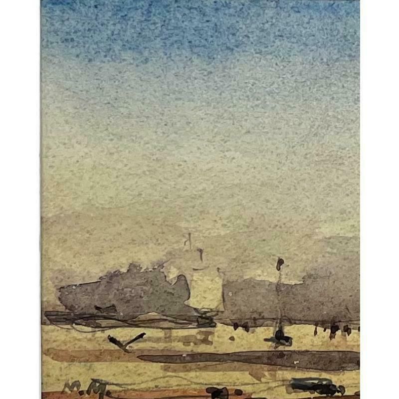 Unknownfrench Impressionist Watercolor Landscape   "Sailboats On The Shore At Low Tide"20th Century photo Art