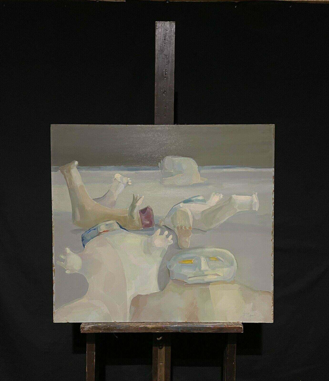 French 1970's1970's Very Large French Modernist Abstract Oil Painting Moon Surface Figuresc. 1970's photo furniture
