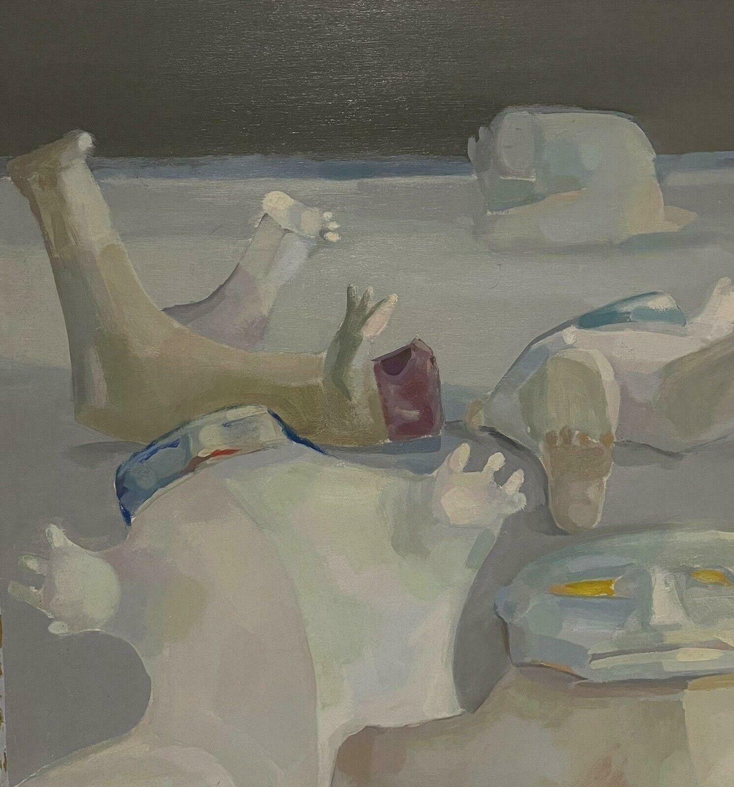 French 1970's1970's Very Large French Modernist Abstract Oil Painting Moon Surface Figuresc. 1970's photo vinterior