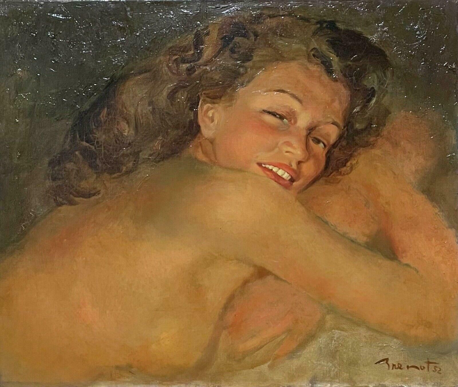 Unknown1950's French Signed Oil Portrait Of A Nude Lady Soft Lighting