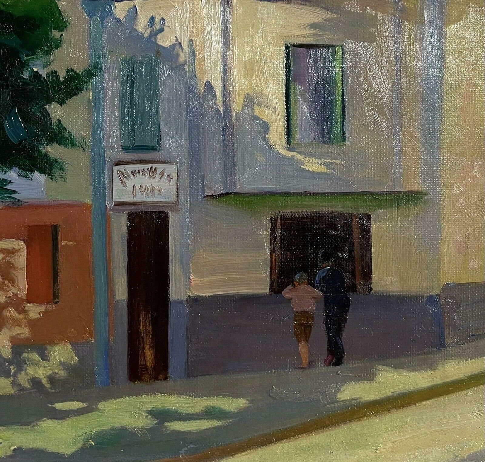 Unknown1950's French Modernist Signed Oil Figures In Sunny Street & Buildings photo vinterior
