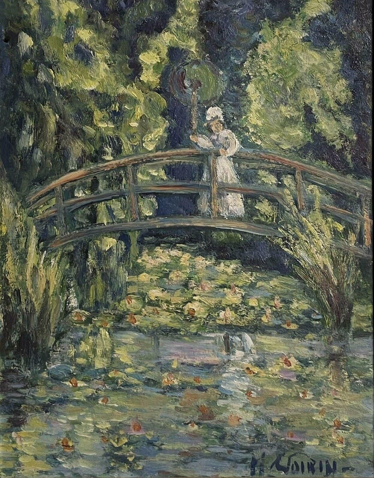 Unknownthe Japanese Bridge Monet's Waterlily Pond Giverny, Signed Impressionist Oil