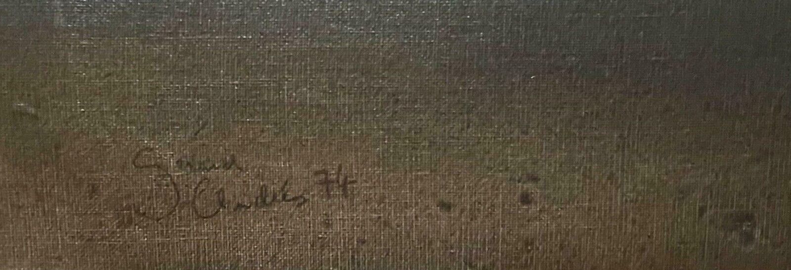 Unknownhuge 1970's French Surrealist Signed Oil Floating Figures In The Sky photo vinterior