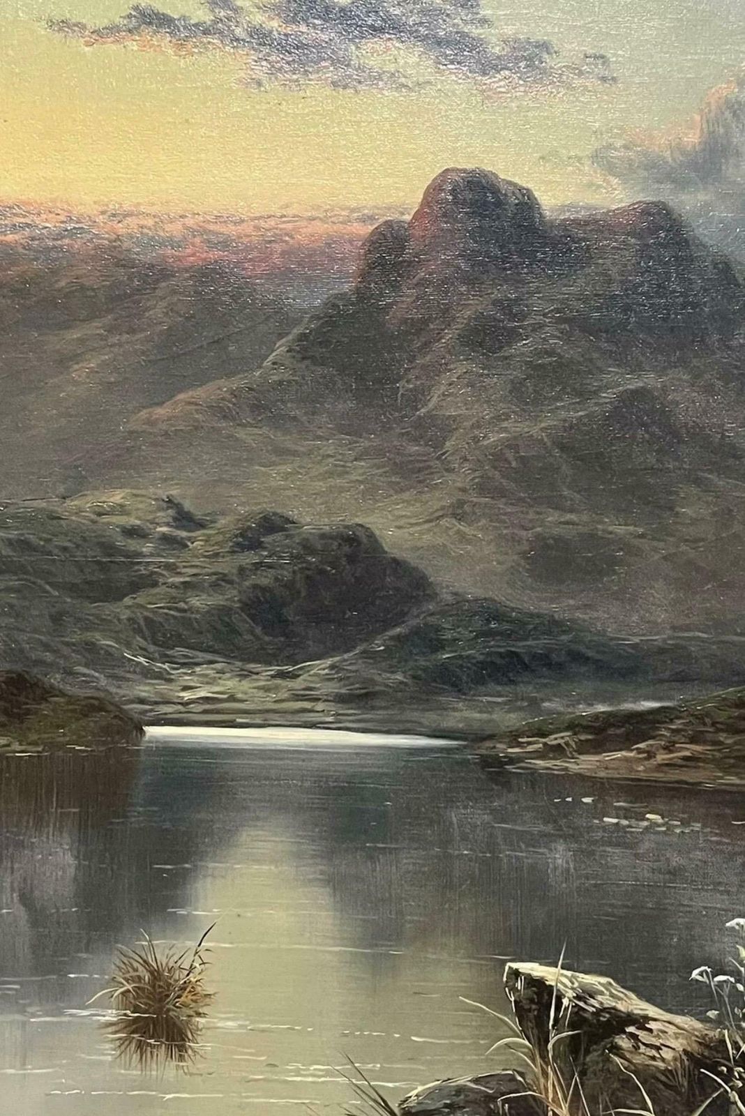 David Hicksfine Victorian Scottish Loch Scene With Mountains, Signed Antique Oil Painting photo for sale