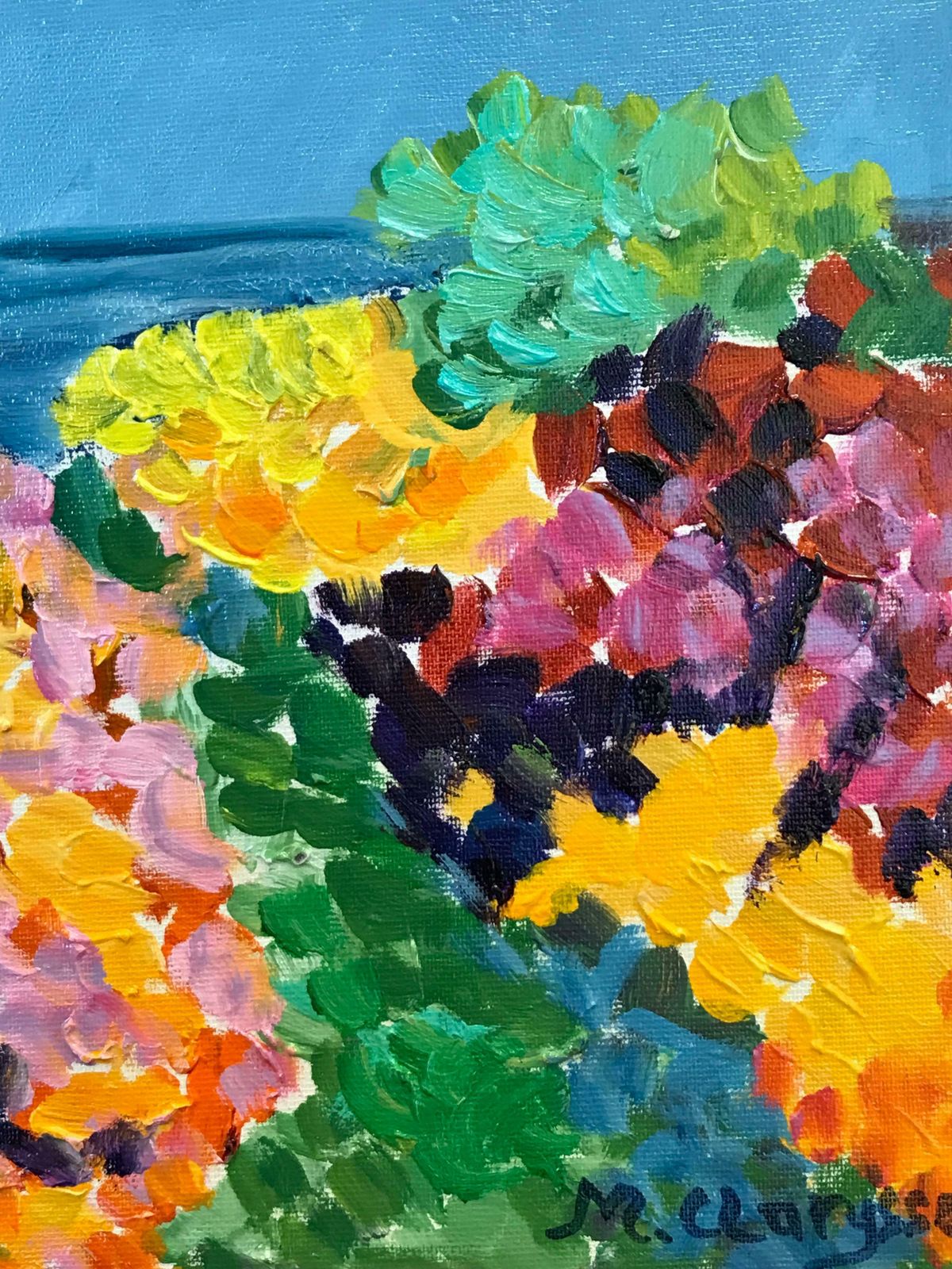 Maggy Claryssebright & Colorful French Impressionist Oil Painting Abstract Dotty Landscapec. 2000 photo furniture