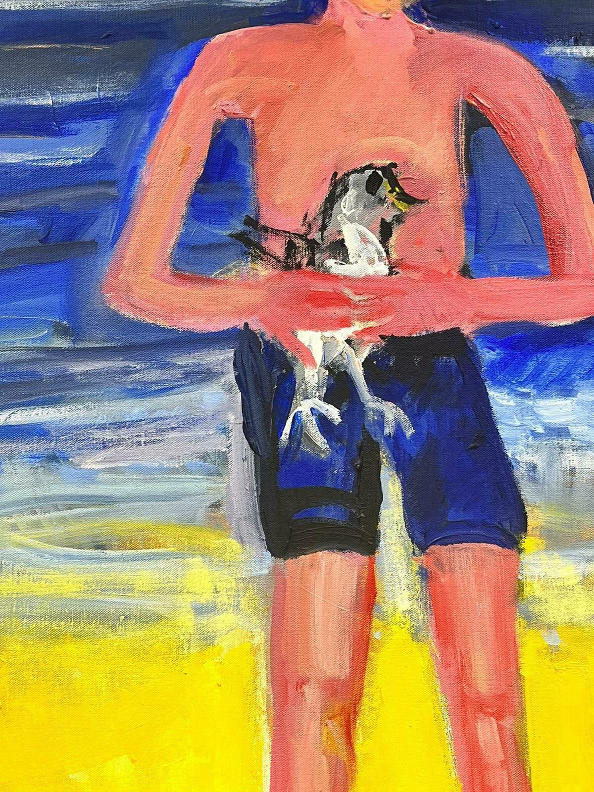 Huguette Ginet Lasnier Boy On Beach Holding Bird French Modernist Contemporary Oilc. 2000's photo Art