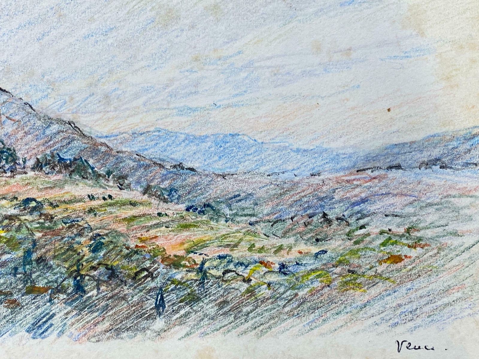 Camille Meriotvence French Signed Impressionist Crayon Drawing   Provence Gentle Landscapec. 1940's photo furniture