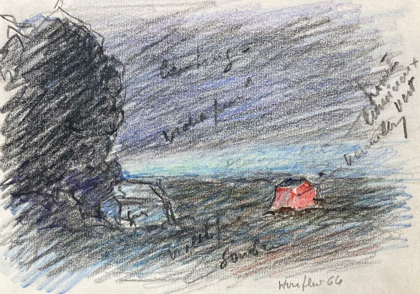Camille Meriotcamille Meriot French Signed Impressionist Crayon Drawing 'Honfleur'c. 1940's