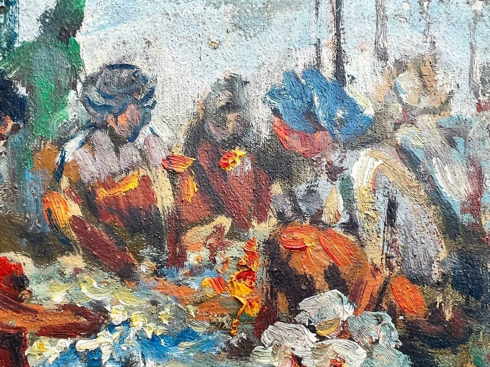 French School Mid 20th Century French Impressionist Oil Crowded Market Scene Many Figures photo Art